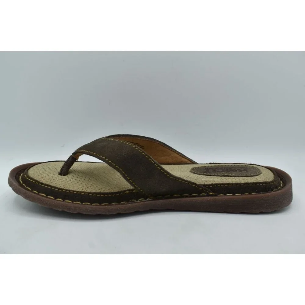 Born Men Size 13 Owen Dark Grey Distressed Leather Flip Flop Thong Sandals Shoes